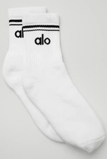 New Alo Yoga White Unisex Half-Crew Throwback Socks Medium Everyday Performance