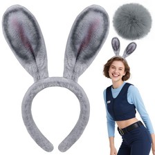 Gray Bunny Ears Headband and Tail Set for Bunny Costume Accessories Women Adu...