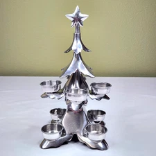 Pottery Barn Silver Metal Christmas Tree Tea Lite Candle Holder 11"