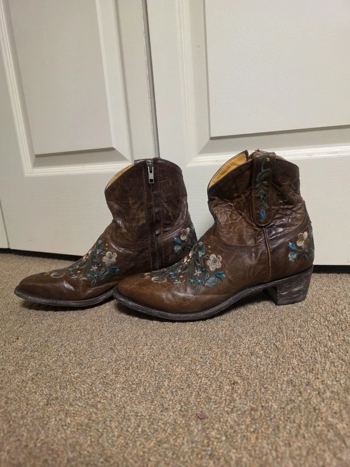 Old Gringo западный стиль ботильоны коричневая кожа и цветная вышивка - Изображение 3 из 4