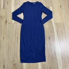 Quince Tencel Rib Knit Long Sleeve Dress Black Size Small Soft Stretch Comfort