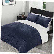 Ultra-Soft Micromink Sherpa Size Comforter Set with 2 King 01 - Fleece - Navy