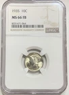 1935 Silver Mercury Dime NGC MS66 FB - Highly Lustrous With FULL BANDS!
