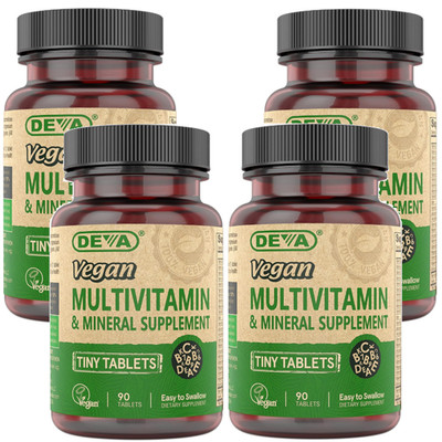 Vegan Multivitamin & Mineral Supplement - Tiny Tablets 90 Tablets Each (Pack 4)
