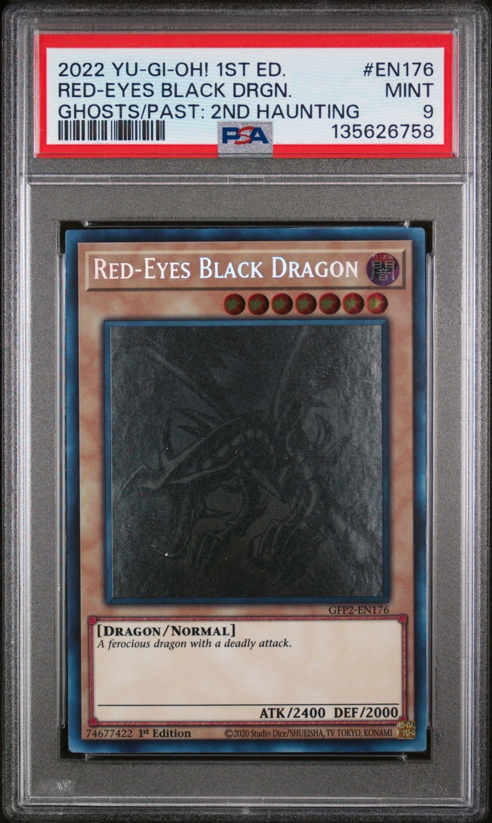 YUGIOH RED-EYES BLACK DRAGON GFP2-EN176 GHOST 1ST EDITION 2022 PSA 9 MINT