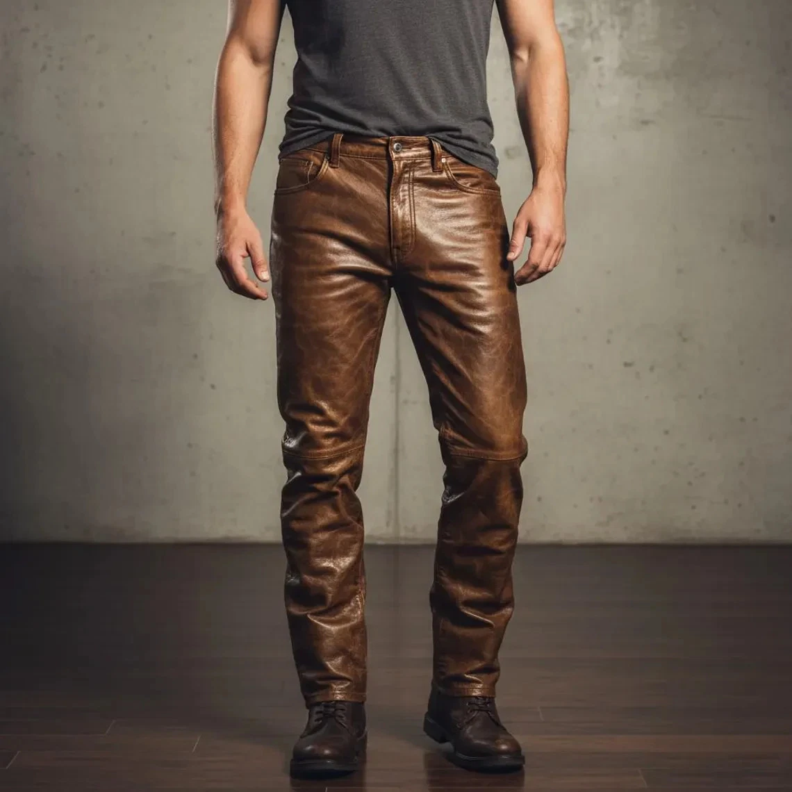 Vintage Brown Men’s Genuine Sheep Leather Party Pants Slim Fit Leather Trousers