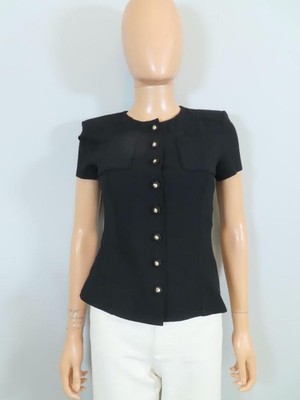 CHANEL Black Short Sleeve/Gold Lion Button Short Sleeve Top F 36/US 4