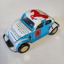 VW Bug Tin Car Toy Crafted From Scrap Tin Metal Blue White Red Stallion