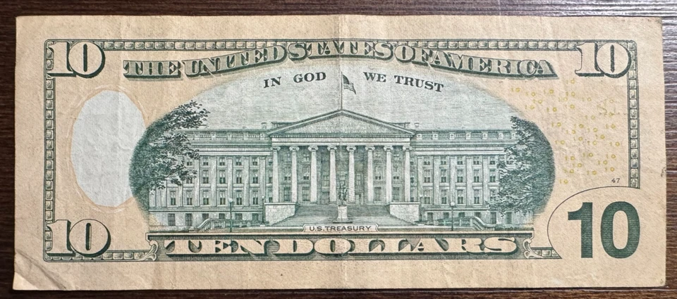 2013 $10 Ten Dollar Bill Fancy Serial Number 44 77 0 555 - Image 2 of 3