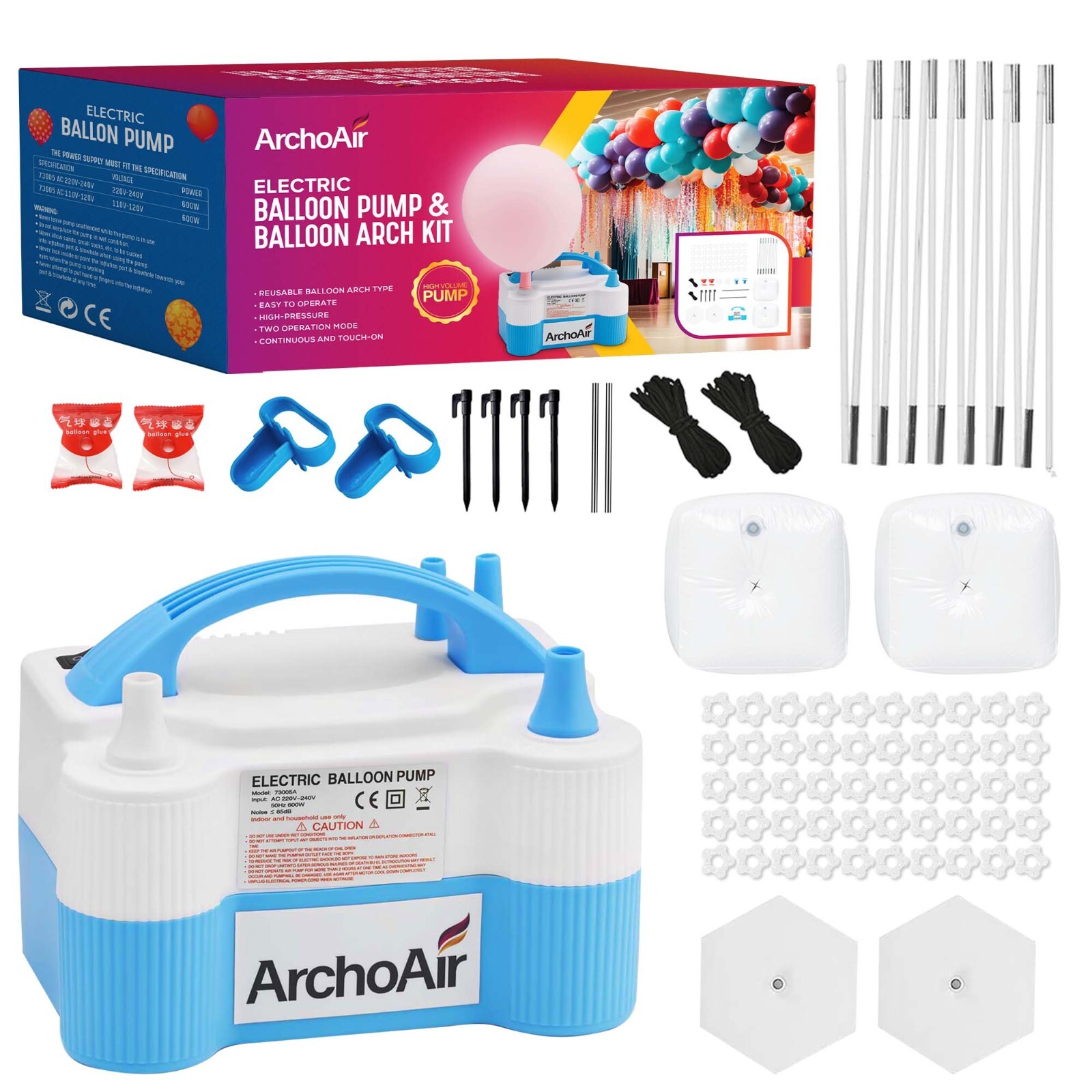 Pompe électrique pour arche de ballons réutilisable et kit de fixation de fete