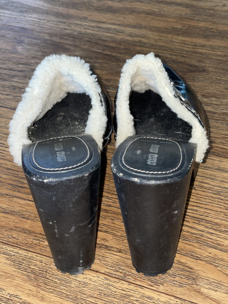靴 Archive miu miu mesh patent mules black MIU MIU EMBELLISHED JEWELED CRYSTAL HEEL BLACK PATENT