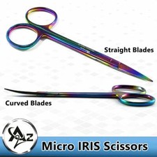 Set of 2 MULTI TITANIUM RAINBOW COLOR Iris Micro Scissors 4.5" Straight  Curved