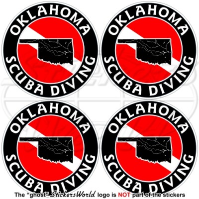 OKLAHOMA SCUBA DIVING Flagge-Kartenform Kreisförmig 50mm Vinyl Aufkleber x4