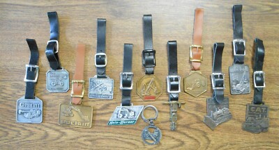 12 Vint Tractor Company & Dealers Watch Fobs Keychains Caterpillar Yale Poclain