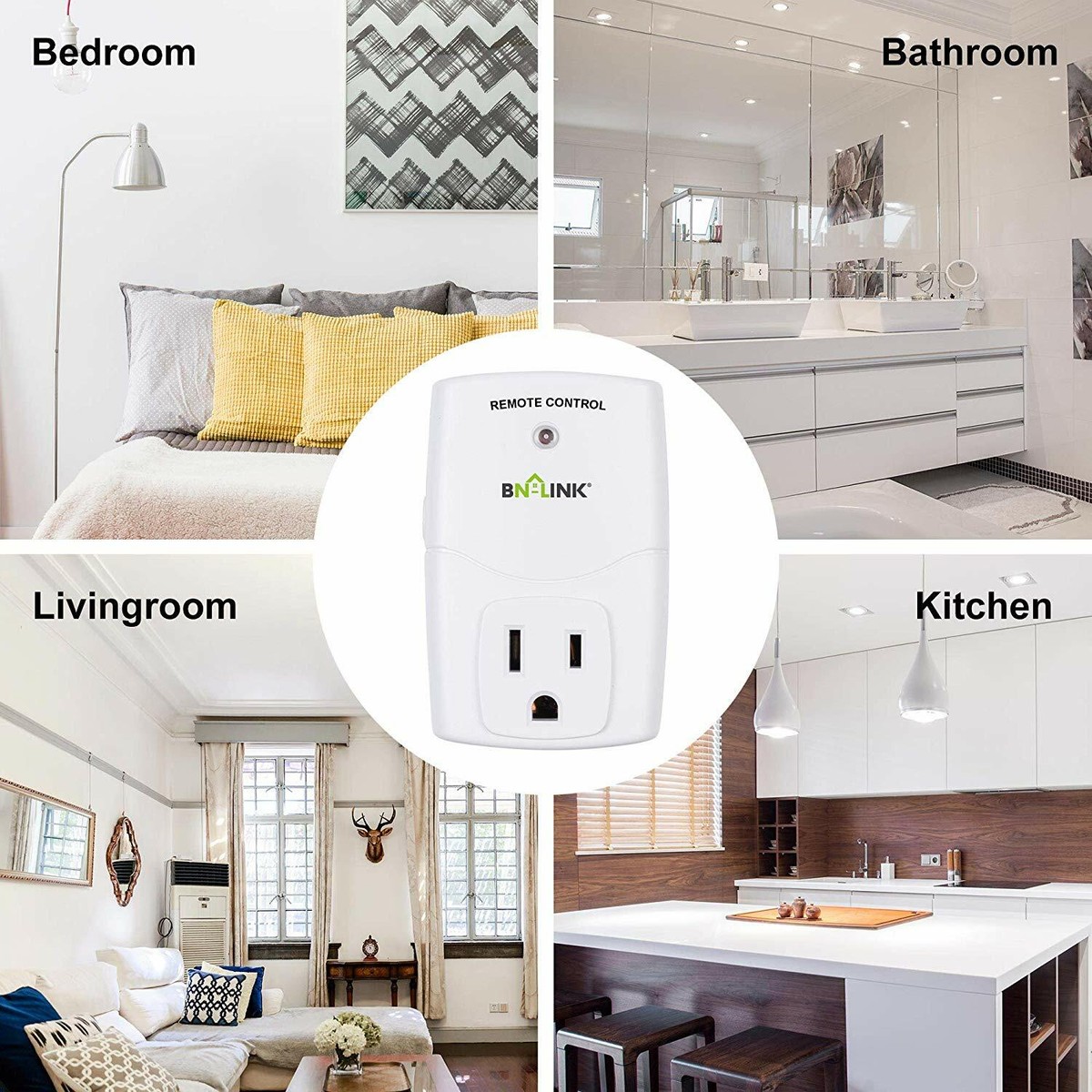 BN-LINK Wireless Remote Control Outlet Switch - 3 Plug Set With Wall-Mount Remote