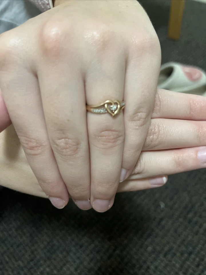 Round Diamond Split Shank Heart Promise Ring in 14K Rose Gold Ring Size 6.5 - Image 2 of 4