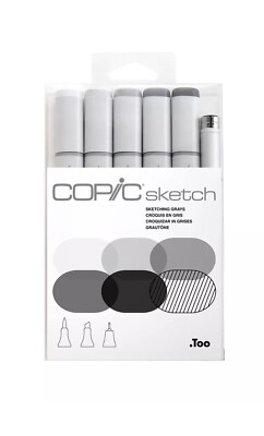 Sketch Alcohol Marker 5 Colors + Multiliner SP Set, Sketching Grays