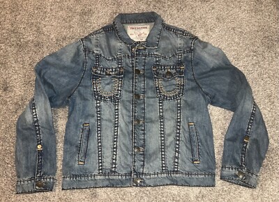 ジャケット・アウター Rare True Religion Jean Jacket s NWT RARE True Religion Men's Denim Graffiti Trucker Jacket, Size