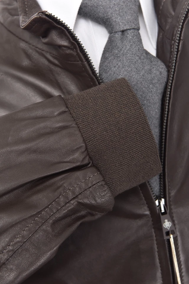 NWT LUIGI BORRELLI Vintage Brown Leather Coat Jacket 42 (EU 52) Slim Fits 50 / M - Image 4 of 4