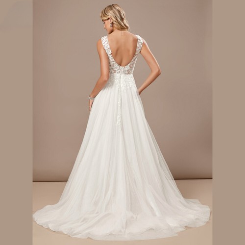 Boho A-Line Wedding Dresses V-Neck Sleeveless Lace Appliques Beach Bridal Gowns - Picture 3 of 9