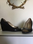 Bandalino Black Patent & Fabric Open Toe Wedge Heels Great Condition Sz.9.5 U.S. — photo 3