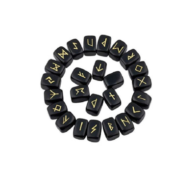Black Obsidian Rune Stones Tumbled Engraved Crystal Set, Rune Stone Sets,