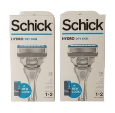 Lot Of 2 Schick HYDRO Dry Skin Men Razors 1 Handle + 2 Cartridges