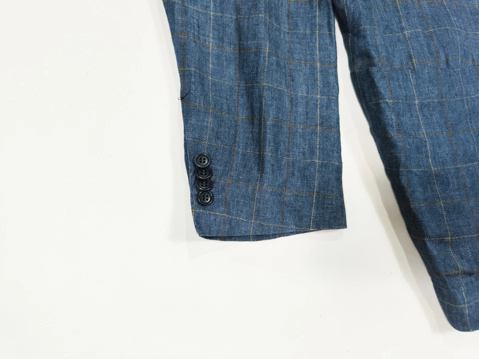 Michelangelo Napoli by Isaia Blue Linen Blazer Jacket Size 46R - Image 4 of 4