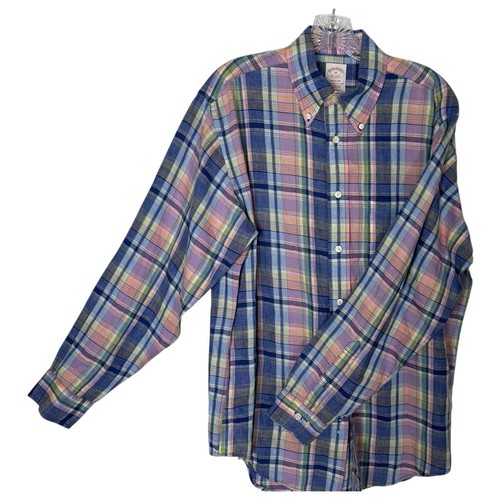BROOKS BROTHERS Mens Size M Irish Linen Shirt Baird McNutt Plaid Madison - Picture 10 of 15