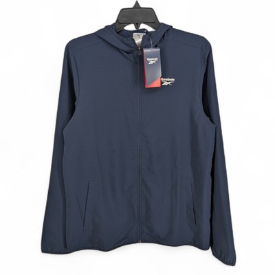 Reebok Men's Training Essentials Jacket Lightweight Full Zip Hooded Navy Small