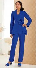 Size 3X PLUS Ashro Cobalt Blue Rehima Sculpted Knit Pant Suit NEW