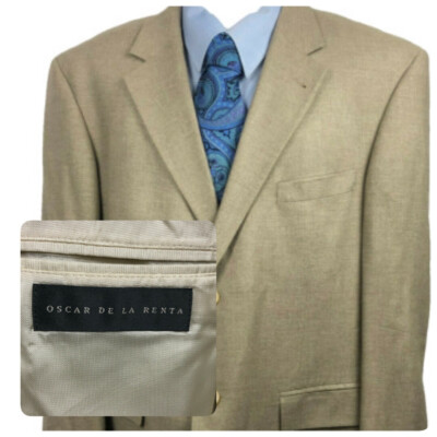 Oscar De La Renta Men's Beige Sport Coat Sz 44S 2 Button Non-Vented   #0157