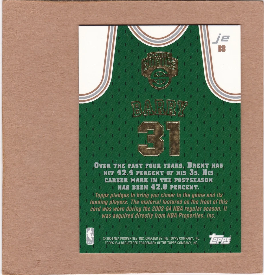 2003-04 Topps Jersey Edition Brent Barry #jeBB....Game Worn Jersey relic....NM+ - Image 2 of 2