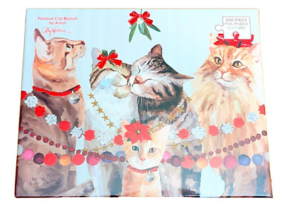 GreenBoxArt Jigsaw Puzzle  Festive Cat Bunch  500 Piece 24inx18in Cathy Walters