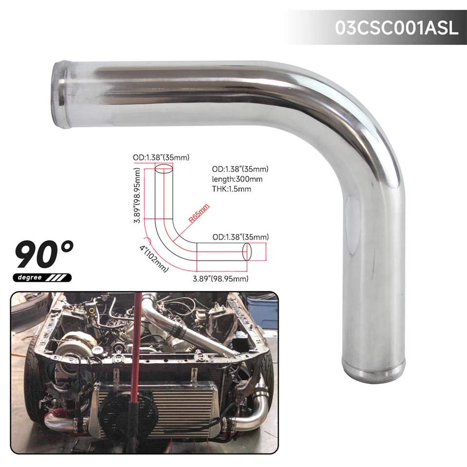 Tubo intercooler turbo aluminio codo 90 grados 35 mm 1,38" pulgadas tubería SL Foto 2 de 4