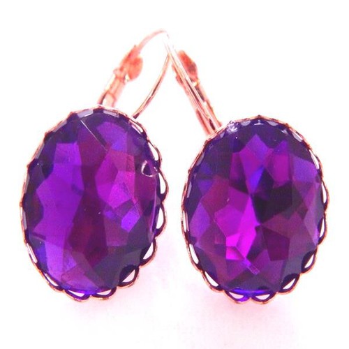 18MM FACETED,RED STAINLESS STEEL & 18MM PURPLE LACED ROSE GOLD LEVER BACK-LARGE - Picture 9 of 19