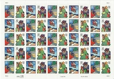 Christmas Sheet of 50 of Fifty 32 Cent Postage Stamps Scott 3108-11