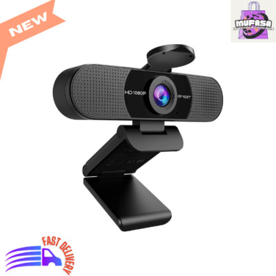 1080P Webcam with 2 Mics, 90° FOV, USB for Zoom, Skype, YouTube, Plug-n-Play