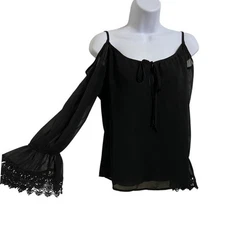 VAVA by Joy Han NWT Black Open Shoulder Whimsigoth Cottage Boho Romantic Top S