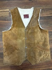 1950s Western Cowboy Pioneer Mountain Man Leather Sherpa Vest Spokane Wa Reaves