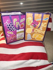 Trader Joe's NEW 💚 2 REUSABLE GROCERY MAC & CHEESE PB&J SHOPPING TOTE GIFT BAG