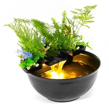 Mini Water Garden Pond Kit with Waterfall & LED Lighting, Indoor Fish Pond wi...