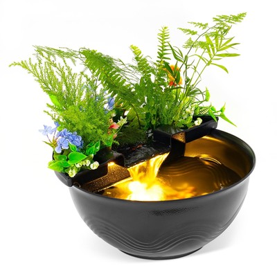 Mini Water Garden Pond Kit with Waterfall & LED Lighting, Indoor Fish Pond wi...