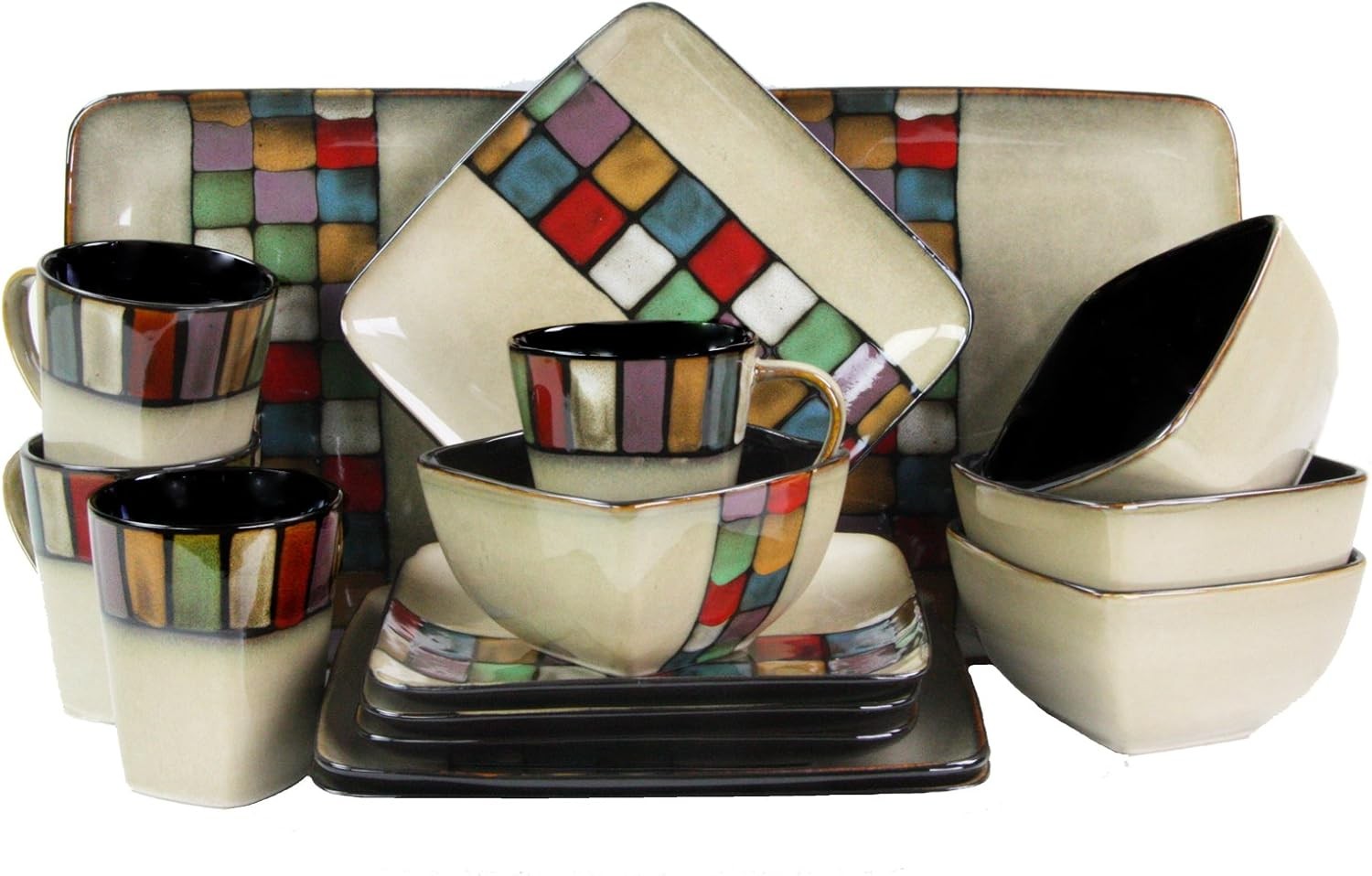 Complete Service for 4 Mela 16 Piece Stoneware Dinnerware Set in Melange Style