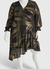 DKNY Women's Black Printed Asymmetric Hem Midi Dress Plus Size 18W