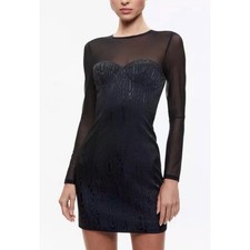 Alice + Olivia Takako Mesh Long Sleeve Mini Dress Size 10 in Black NEW