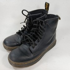 Dr. Martens Kids Zavala J AW004 jr Combat Boots Black Leather Lace Up Zip Size 2