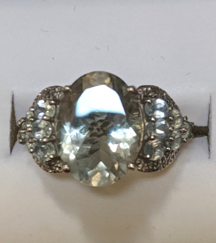 8.50 CT Green Prasiolite with Blue Topaz Sterling Silver Ring Size 6 JTV