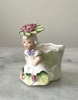 Vintage 1958 NAPCO Flower Girl Magnetic Bobby Pin Holder 1C2787 Japan MCM