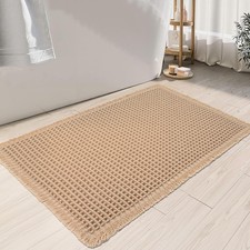 Upgraded Waffle Bath Mat Super Absorbent Non Slip Boho Bath Mats for Bathroom...
